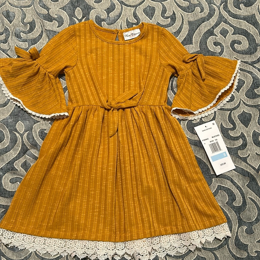 Girl fall/thanksgiving dress- texture knit dress with lace trim - size 5